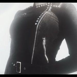 Real suede motorcycle jacket with silver studs